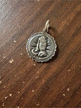 Sterling Silver Praying Hands Vintage Pendant - Charm marked JWK Mexico 925